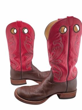 Honcho Western Cowboy Boots Mens 10.5D Red Brown Embroidered 13" Shaft USA Rodeo